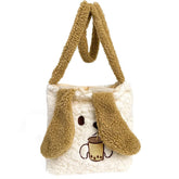 Puppy Ears Large Capacity Crossbody Bag Long Ears Soft Plush Women Small Shoulder Bag Artificial Lamb Wool Ladies Handbag Lovely Girls Furry Casual Tote Messenger Bag